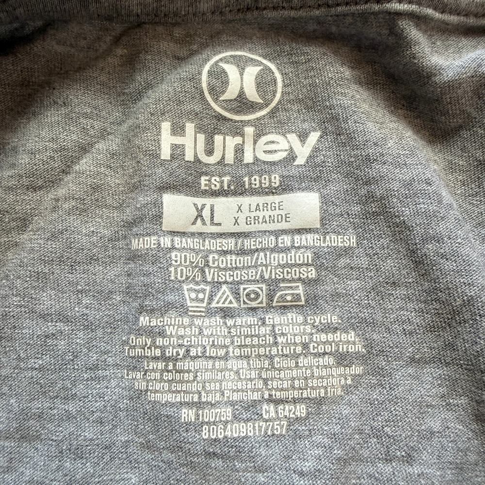 Hurley T-Shirt Short Sleeve Graphic Print Gray Men's Size XL - Picture 7 of 8
